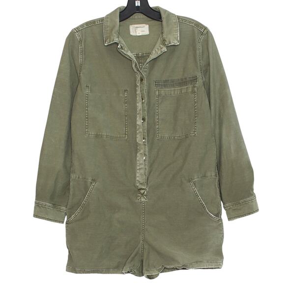 Current/Elliott Romper Reversed Military Utility Minimalist Rustic Boho Green 0 - Picture 1 of 5